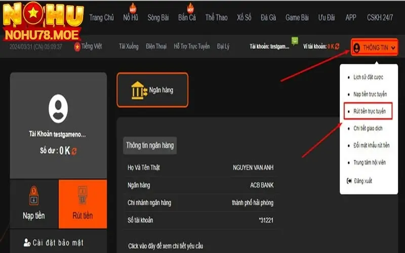 Hướng Dẫn Chi Tiết Rút Tiền Tại Nohu78